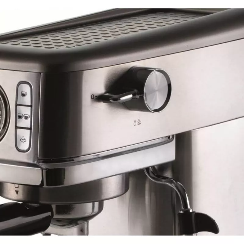 Ariete 1381 Ekspres do kawy z manometrem, kompatybilny z kawą mieloną i saszetkami ESE, 1300 W, pojemność 1,1 l, ciśnienie 15 barów, filtr na ½ filiżanki, spieniacz do cappuccino, srebrny