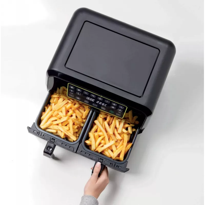 Ariete 4623 Airy Fryer Dual, Frytkownica beztłuszczowa z podwójnym koszem, 1700 W, pojemność 8 l, 3 funkcje gotowania, Cyfrowy panel dotykowy LED, 8 programów automatycznych, Zegar, 2 kosze, Czarny