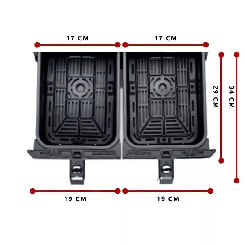 Ariete 4623 Airy Fryer Dual, Frytkownica beztłuszczowa z podwójnym koszem, 1700 W, pojemność 8 l, 3 funkcje gotowania, Cyfrowy panel dotykowy LED, 8 programów automatycznych, Zegar, 2 kosze, Czarny