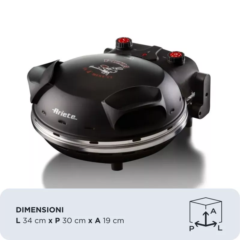 Ariete 917 Piec do pizzy - Pizza w 4 minuty - Kamienna płyta szamotowa z powłoką nieprzywierającą - Maksymalna temperatura 400 ° - 1200 W - Wyłącznik czasowy 30' - Czarny