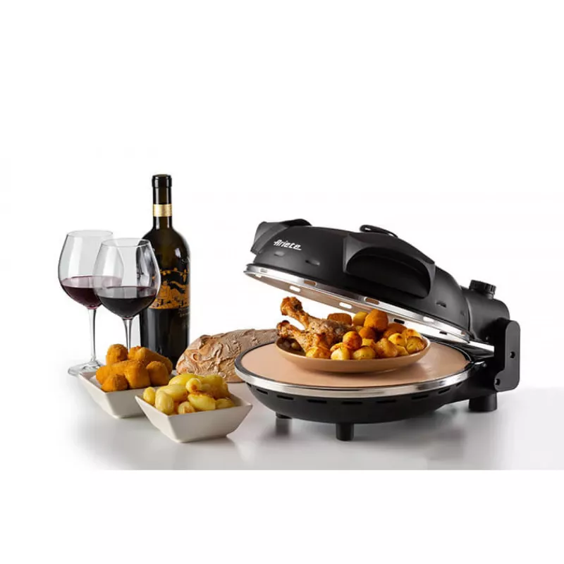 Ariete 917 Piec do pizzy - Pizza w 4 minuty - Kamienna płyta szamotowa z powłoką nieprzywierającą - Maksymalna temperatura 400 ° - 1200 W - Wyłącznik czasowy 30' - Czarny