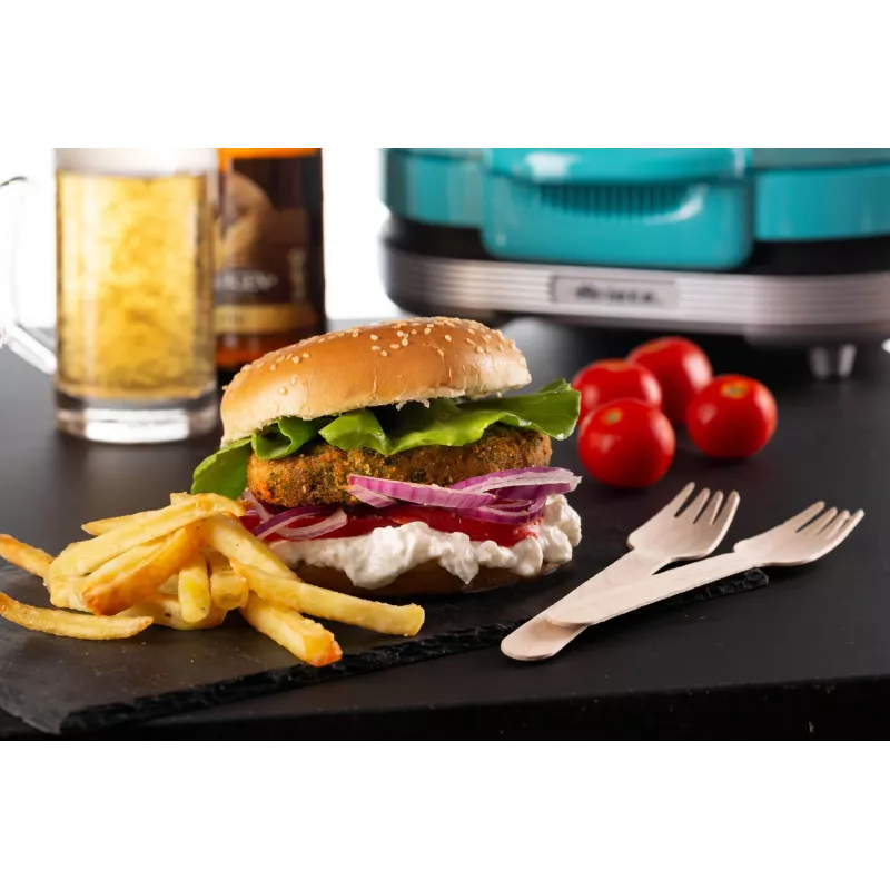 Ariete 205 Hamburger Maker Party Time, maszyna do robienia hamburgerów, 1200 W, podwójne nieprzywierające płyty, 2 komory, łatwy do czyszczenia, niebieski