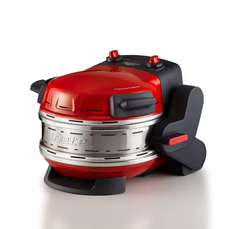 Ariete 927 Pizzeria, podwójny piec do pizzy, 2 pizze w 4 minuty, 2300 W, 2 kamienie szamotowe, 2 termostaty, średnica 32 cm, 5 poziomów pieczenia, 2 łopatki ze stali nierdzewnej, czerwony