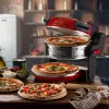 Ariete 927 Pizzeria, podwójny piec do pizzy, 2 pizze w 4 minuty, 2300 W, 2 kamienie szamotowe, 2 termostaty, średnica 32 cm, 5 poziomów pieczenia, 2 łopatki ze stali nierdzewnej, czerwony