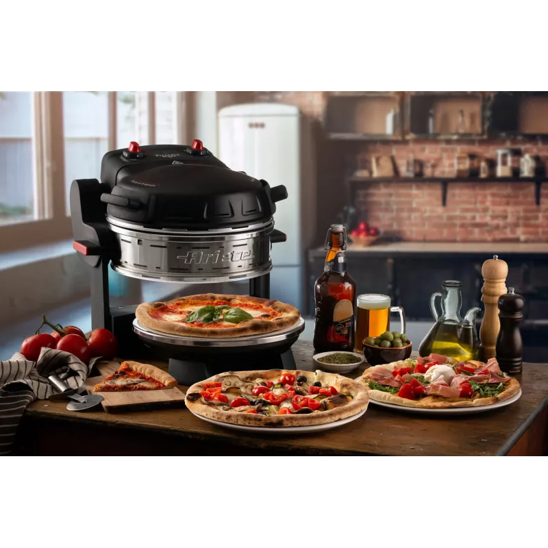 Ariete 927 Pizzeria, podwójny piec do pizzy, 2 pizze w 4 minuty, 2300 W, 2 kamienie szamotowe, 2 termostaty, średnica 32 cm, 5 poziomów pieczenia, 2 łopatki ze stali nierdzewnej, czerwony