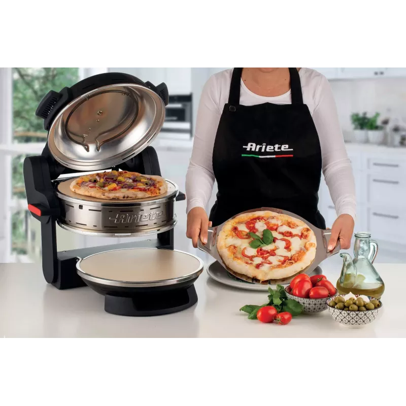 Ariete 927 Pizzeria, podwójny piec do pizzy, 2 pizze w 4 minuty, 2300 W, 2 kamienie szamotowe, 2 termostaty, średnica 32 cm, 5 poziomów pieczenia, 2 łopatki ze stali nierdzewnej, czerwony
