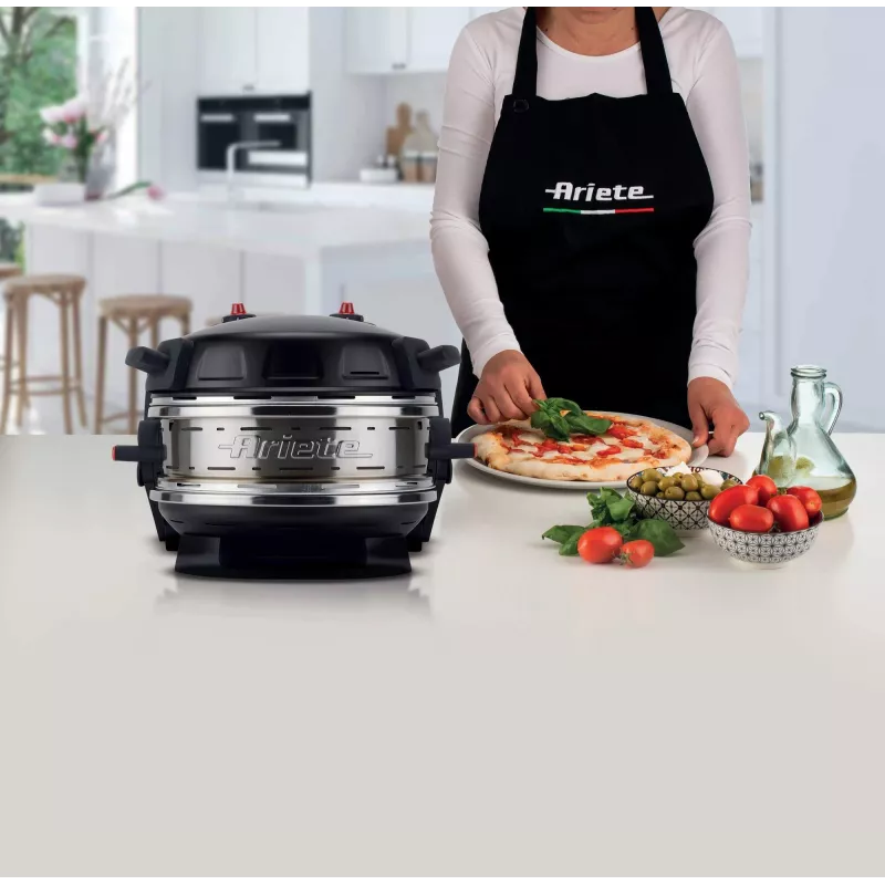 Ariete 927 Pizzeria, podwójny piec do pizzy, 2 pizze w 4 minuty, 2300 W, 2 kamienie szamotowe, 2 termostaty, średnica 32 cm, 5 poziomów pieczenia, 2 łopatki ze stali nierdzewnej, czerwony