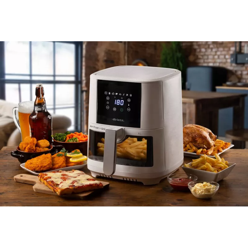 Ariete 4626 Airy Fryer 6L, frytkownica beztłuszczowa, 1300 W, pojemność 6 l, pojemność gotowania 2,5 kg, 8 programów ustawionych, temperatura do 200°, przezroczysty kosz do kontroli gotowania, czarny