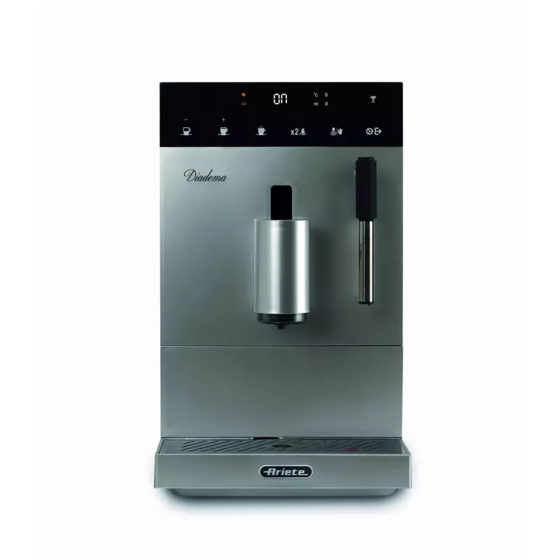 Ariete 1452 Diadema, Ekspres do kawy automatyczny, 1350 W, ciśnienie 19 barów, Do kawy, americano i gorącej wody, Dysza do cappuccino, Wyświetlacz LED, Regulowany dozownik, Srebrny
