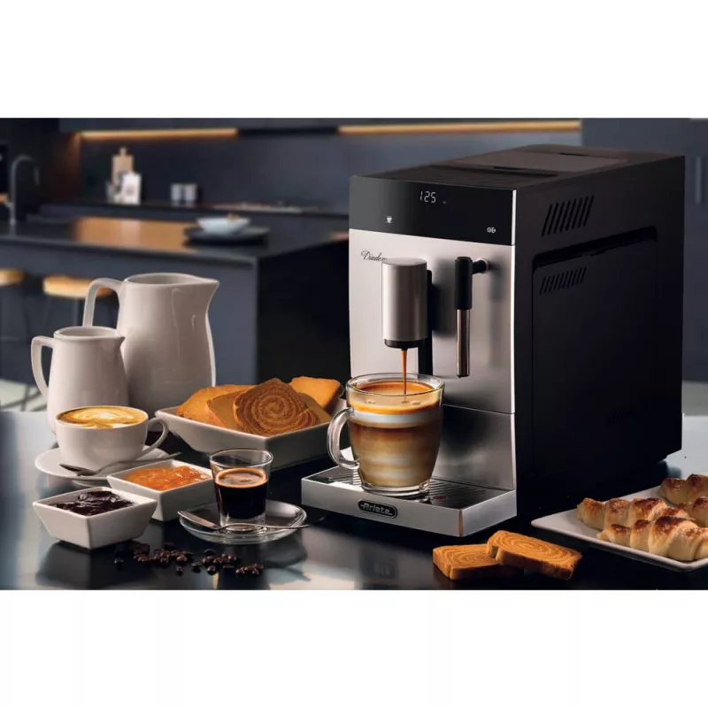 Ariete 1452 Diadema, Ekspres do kawy automatyczny, 1350 W, ciśnienie 19 barów, Do kawy, americano i gorącej wody, Dysza do cappuccino, Wyświetlacz LED, Regulowany dozownik, Srebrny