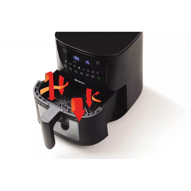 Ariete 4633, Frytkownica powietrzna 4L, 1400W, Pojemność 4L, 9 programów, Funkcja Shake and Grill, Temperatura do 200°C, Czarny
