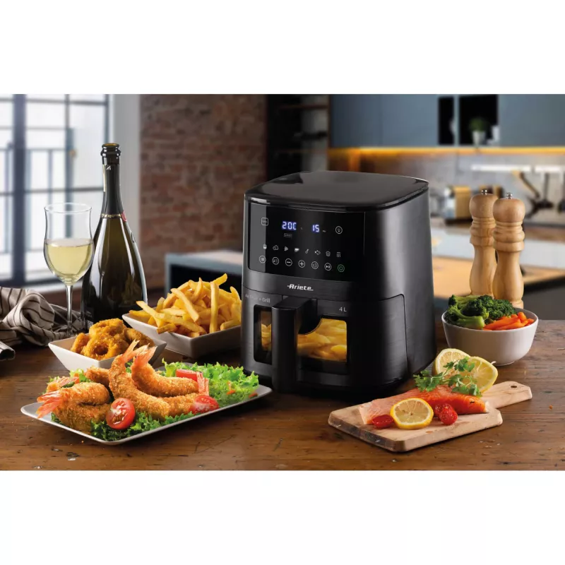 Ariete 4633, Frytkownica powietrzna 4L, 1400W, Pojemność 4L, 9 programów, Funkcja Shake and Grill, Temperatura do 200°C, Czarny