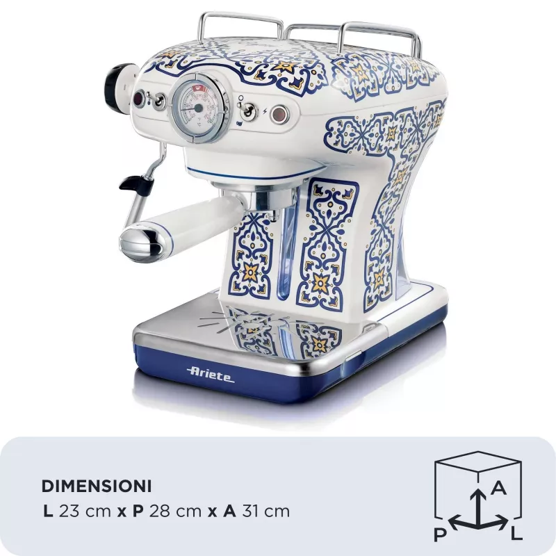 Ekspres do kawy Ariete 1389 Capri, 850 W, pojemność zbiornika 0,9 l, filtr na 1 lub 2 filiżanki, tacka ociekowa, spieniacz mleka