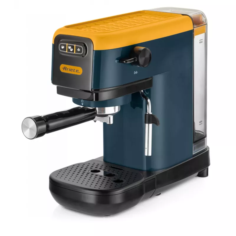 Ekspres do kawy Ariete 1399 Espresso, do kawy mielonej i saszetek ESE, 1300 W, pojemność 1,1 l, ciśnienie 15 barów, filtry na 1, 2 filiżanki i saszetki ESE, Cappuccino, żółty