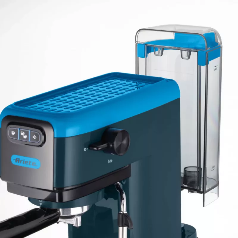 Ekspres do kawy Ariete 1399 Espresso, do kawy mielonej i saszetek ESE, 1300 W, pojemność 1,1 l, ciśnienie 15 barów, filtr na 1, 2 filiżanki i saszetki ESE, Cappuccino, niebieski