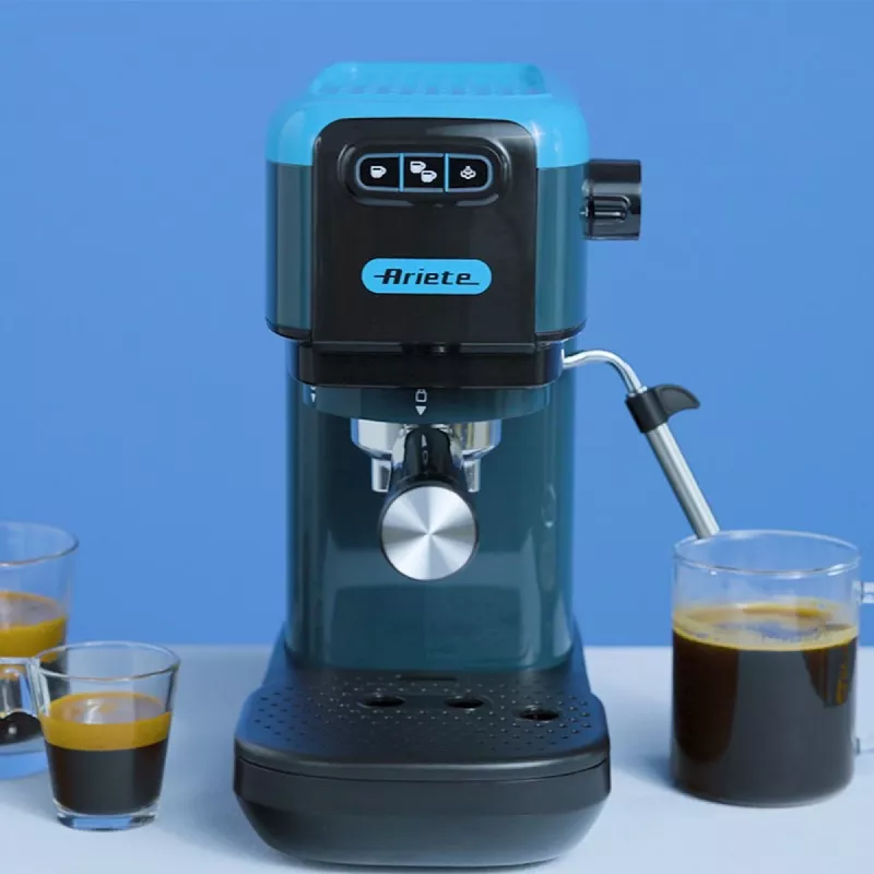 Ekspres do kawy Ariete 1399 Espresso, do kawy mielonej i saszetek ESE, 1300 W, pojemność 1,1 l, ciśnienie 15 barów, filtr na 1, 2 filiżanki i saszetki ESE, Cappuccino, niebieski
