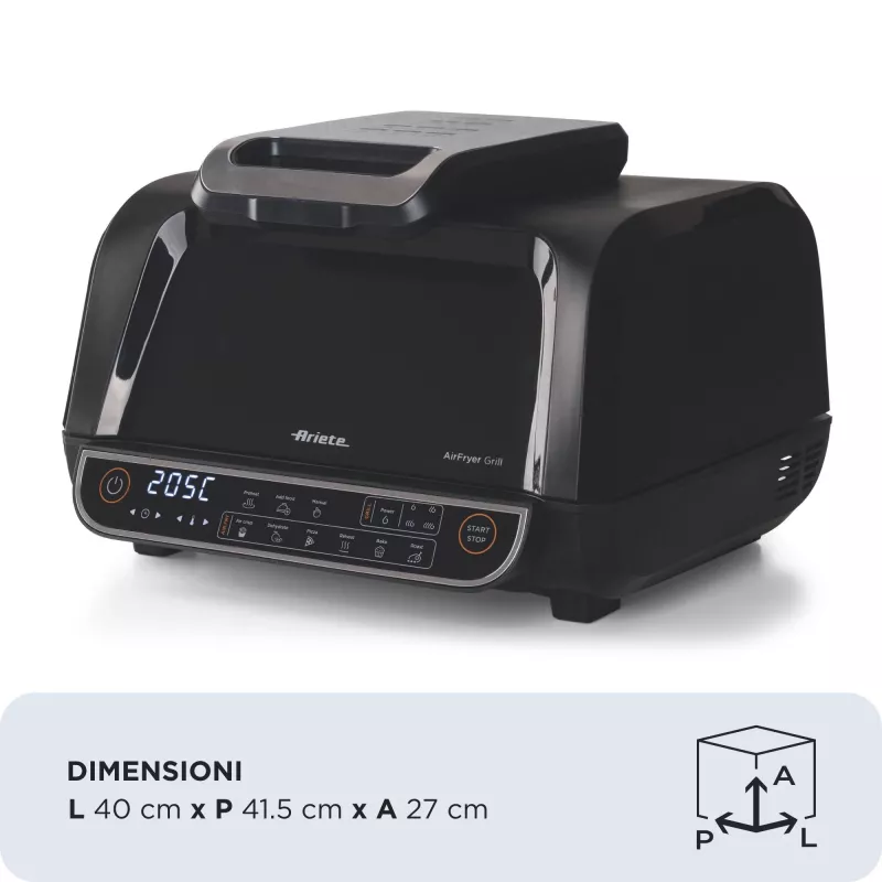 Ariete 4635 Air Fryer Grill, frytkownica powietrzna i grill, grill do steków, 1700 W, pojemność 8 l, smażenie i grillowanie, 8 funkcji gotowania, timer, czarny