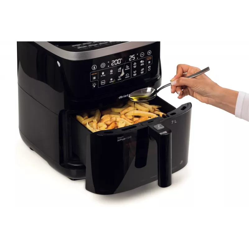Ariete 4636 Air fryer z steam function + Grill, 1700W, Dehydrating function, 10 cooking functions, Transparent basket, Timer, Czarny