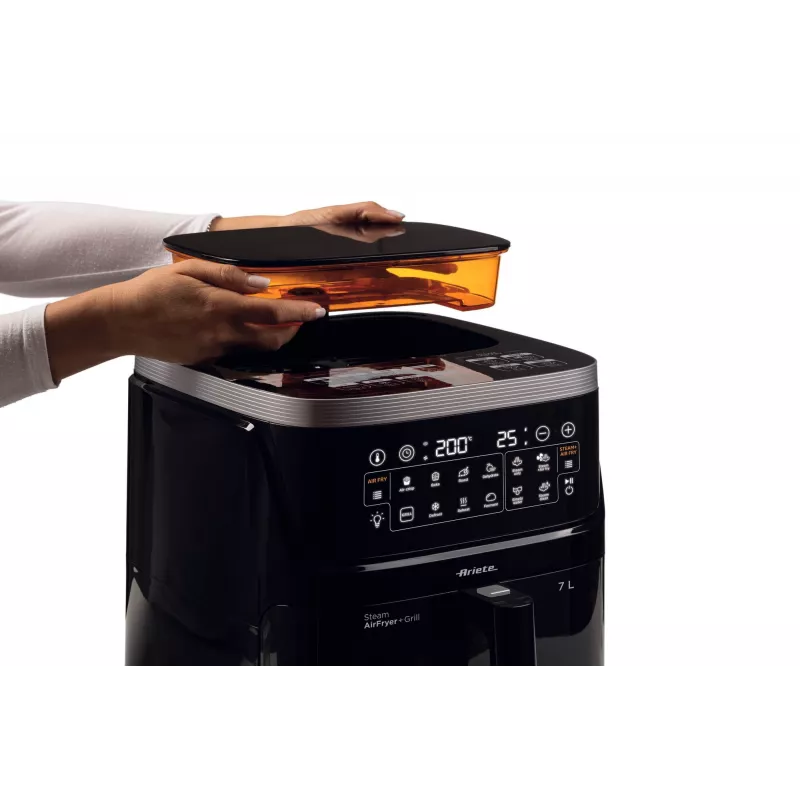 Ariete 4636 Air fryer z steam function + Grill, 1700W, Dehydrating function, 10 cooking functions, Transparent basket, Timer, Czarny