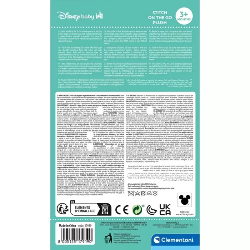 Clementoni Disney Baby Stitch Soft Rattle zabawka wisząca dla niemowląt
