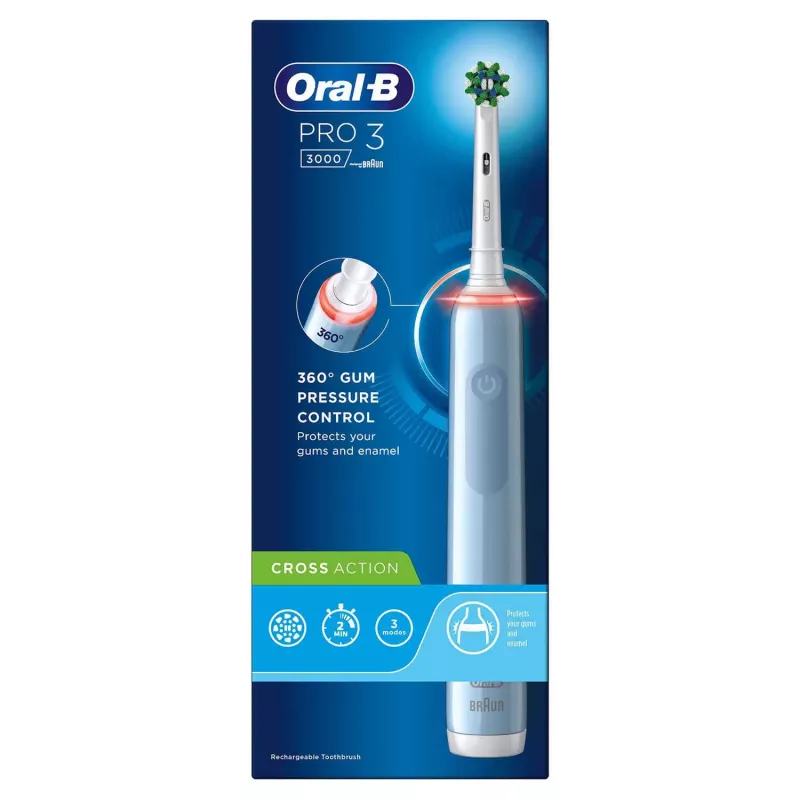 Oral-B Pro 3 3000 Cross Obrotowa szczoteczka do zębów dla dorosłych Niebieska