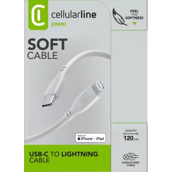 Cellularline Miękki kabel 120 cm - USB-C na Lightning Miękki w dotyku kabel USB-C na Lightning