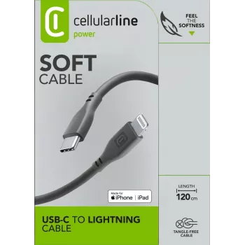 Cellularline Soft kabel 120 cm - USB-C do Lightning kabel z miękkim wykończeniem USB-C do Lightning