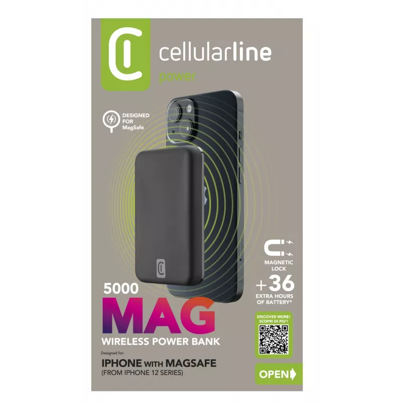 Cellularline Bezprzewodowy powerbank MAG 5000 Przenośna ładowarka kompatybilna z systemem MagSafe