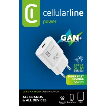 Ładowarka sieciowa GAN USB-C 30W PD Cellularline z technologią GaN