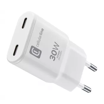 Ładowarka sieciowa Cellularline GAN 2xUSB-C 30W PD z technologią GaN