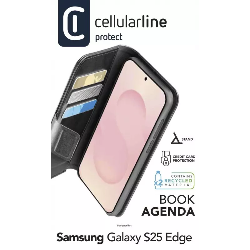 Cellularline Book Agenda Galaxy S25 Edge skóropodobny pokrowiec książkowy z zamknięciem magnetycznym