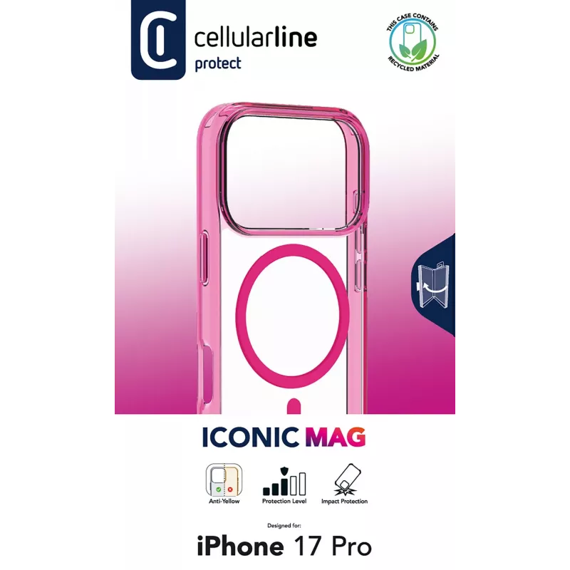 Cellularline Iconic Mag - iPhone 17 Pro przezroczyste etui z kolorowymi krawędziami kompatybilne z ekosystemem Magsafe