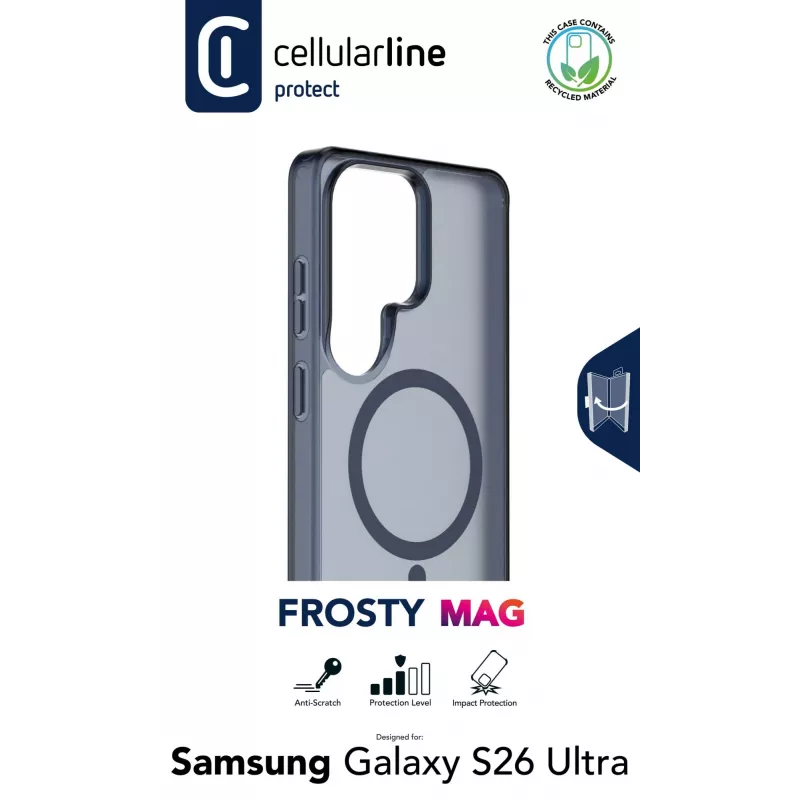 Cellularline FROSTY MAG - Galaxy S26 Ultra Półprzezroczyste etui z matowym wykończeniem i kolorowymi krawędziami, kompatybilne z ekosystemem Qi2 i akcesoriami magnetycznymi dla Samsunga.