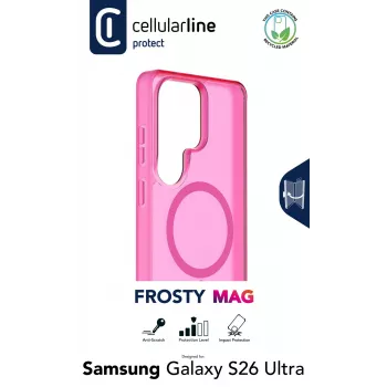 Cellularline FROSTY MAG - Galaxy S26 Ultra Półprzezroczyste etui z matowym wykończeniem i kolorowymi krawędziami, kompatybilne z ekosystemem Qi2 i akcesoriami magnetycznymi dla Samsung.
