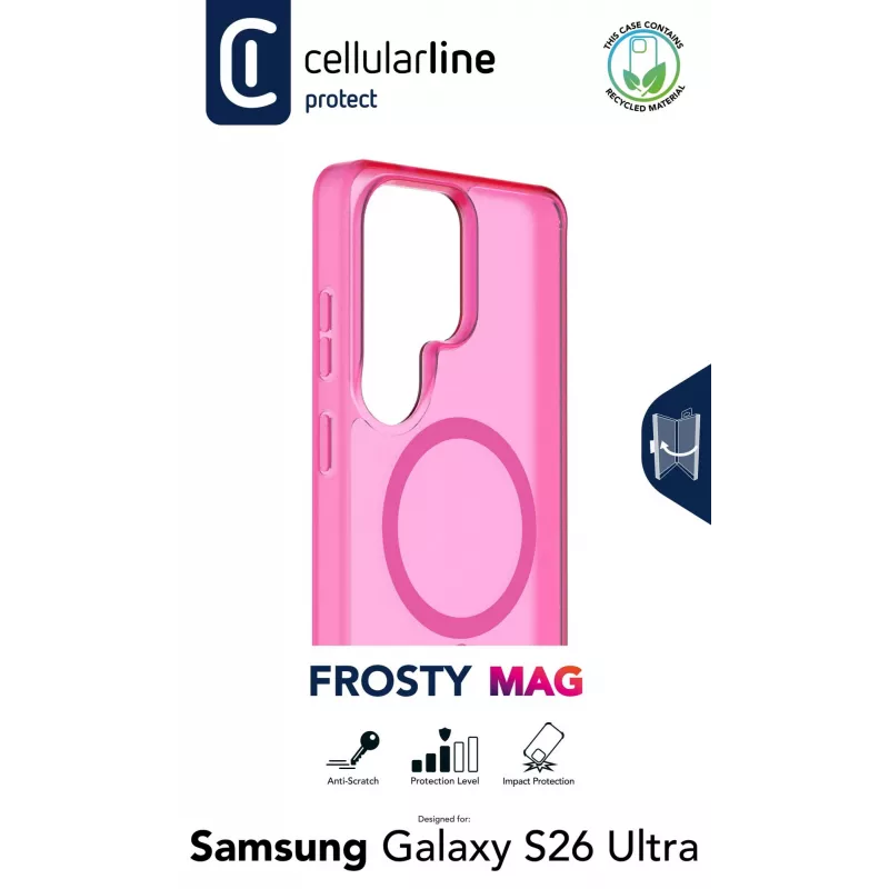Cellularline FROSTY MAG - Galaxy S26 Ultra Półprzezroczyste etui z matowym wykończeniem i kolorowymi krawędziami, kompatybilne z ekosystemem Qi2 i akcesoriami magnetycznymi dla Samsung.