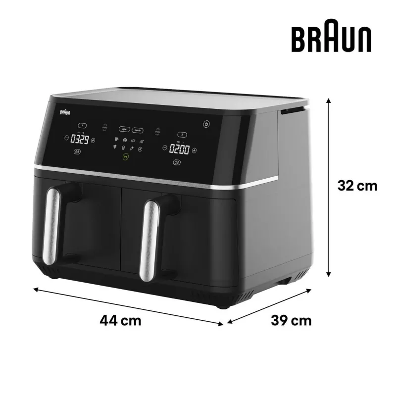 Braun TD 5030I BK Podwójny 10 l Wolnostojący 2400 W Frytkownica powietrzna Czarny, Srebrny