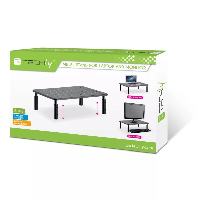 Podstawka pod monitor/laptop Techly, czarna, wolnostojąca, 20 kg, regulacja wysokości, czarna