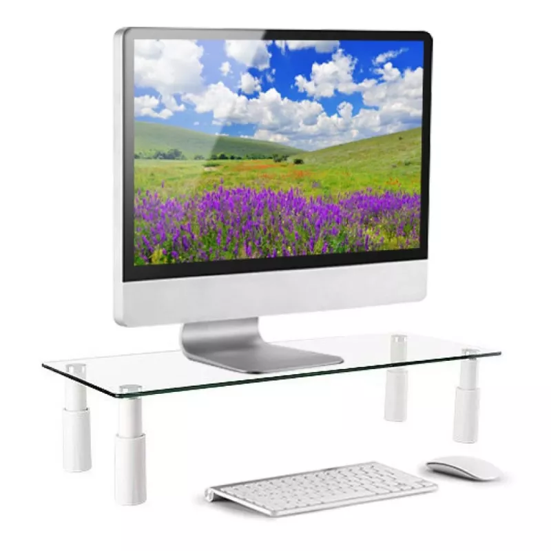 Techly Glass Stand for Monitor / Laptop, Freestanding, 20 kg, 33 cm (13 inch), 81.3 cm (32 inch), Height adjustment, Transparent