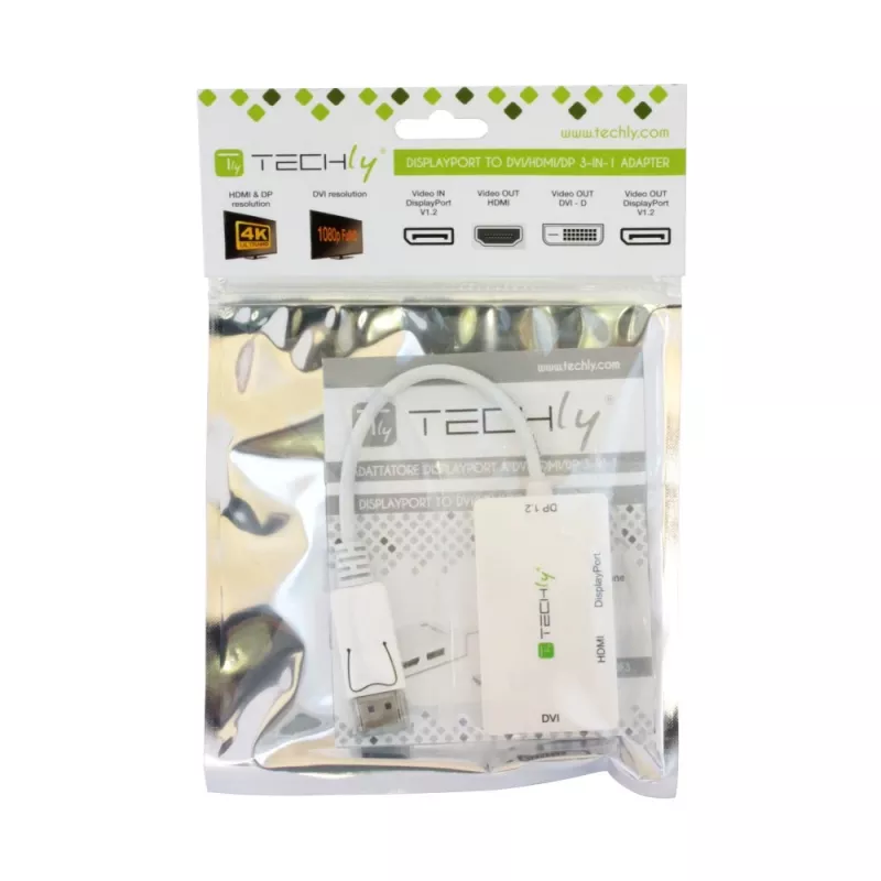 Techly IADAP DP-COMBOF3 adapter kabla wideo DisplayPort DisplayPort + DVI + HDMI Biały