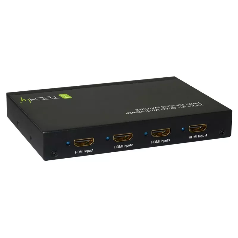 Techly HDMI 4x1 Multi-viewer z bezszwowym przełącznikiem, HDMI, Metal, Czarny, 60 Hz, 1080p, 2.25 Gbit/s