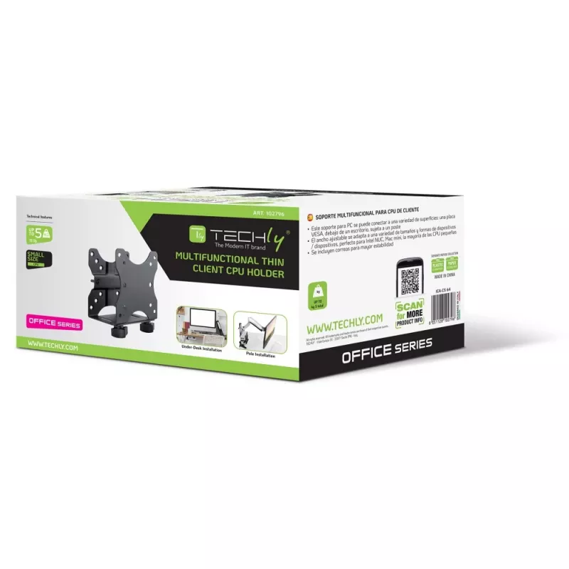 Regulowany uchwyt pod biurko do jednostki centralnej Techly, 5 kg, 75 x 75 mm, 100 x 100 mm, czarny