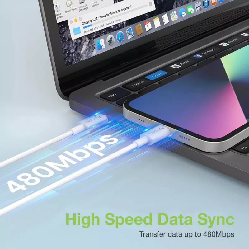 Kabel do ładowania i synchronizacji Techly USB-C do Lightning 1 m biały