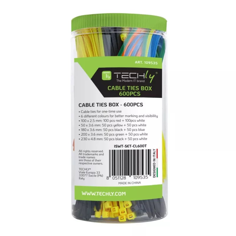 Techly ISWT-SET-CL600T opaska kablowa Opaska kablowa z wejściem równoległym Nylon Wielokolorowy 600 szt.