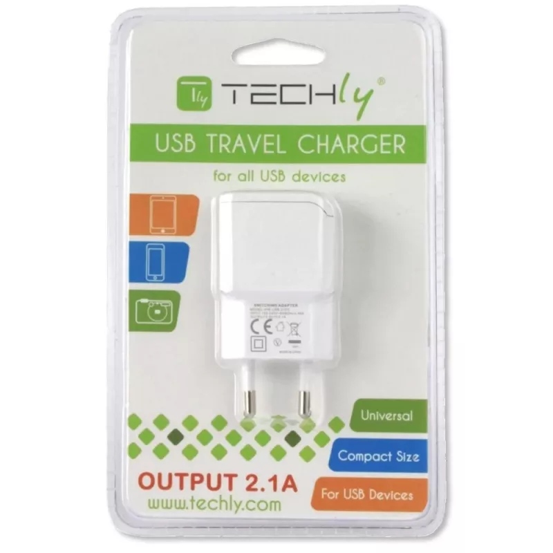 Techly, przejściówka z wtyczką włoską z 1 portem USB 5 V / 2,1 A, biała, IPW-USB-21EC