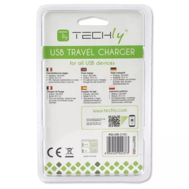 Techly, przejściówka z wtyczką włoską z 1 portem USB 5 V / 2,1 A, biała, IPW-USB-21EC