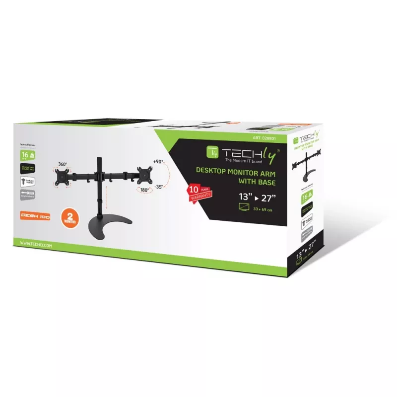 Techly Podstawa biurkowa do 2 monitorów 13-27 cali z podstawą wys. 400m ICA-LCD 3410 68,6 cm (27 cali) Czarny