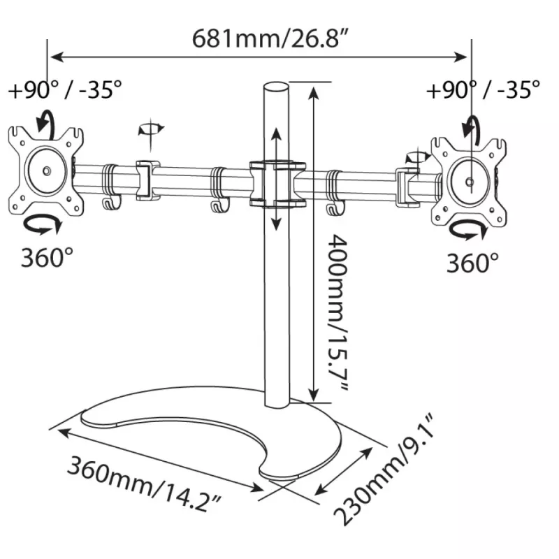 Techly Podstawa biurkowa do 2 monitorów 13-27 cali z podstawą wys. 400m ICA-LCD 3410 68,6 cm (27 cali) Czarny