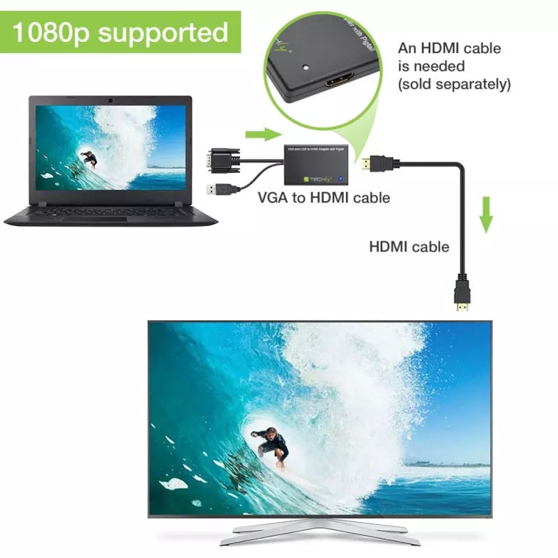Techly kabel Converter SVGA i Audio na HDMI IDATA HDMI-VGA3