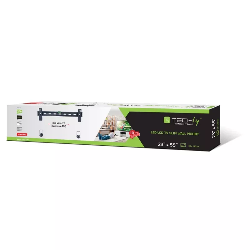 Techly 23-55 Ścienne stałe smukłe mocowanie do LED TV LCD czarne” ICA-PLB 139M
