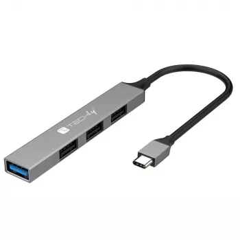 Stacja dokująca/replikator portów Techly IUSB32-HUB4C-3U2SLS przewodowa USB 3.2 Gen 1 (3.1 Gen 1) Type-C szary